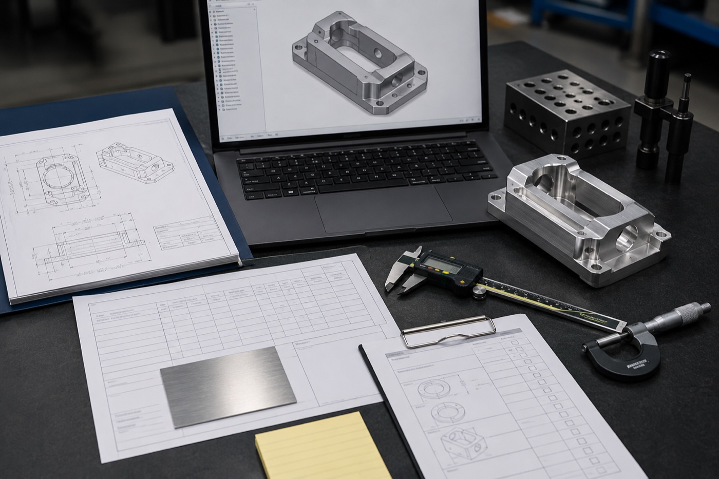 CNC machining RFQ package with CAD model drawings and measuring tools