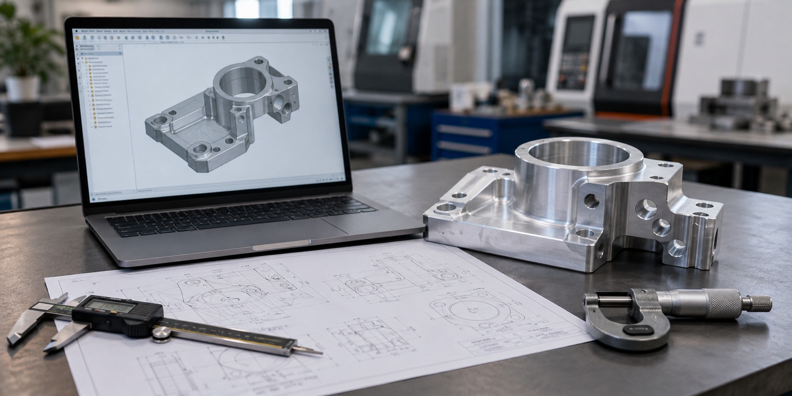 CNC machining RFQ checklist with drawing CAD model and measurement tools