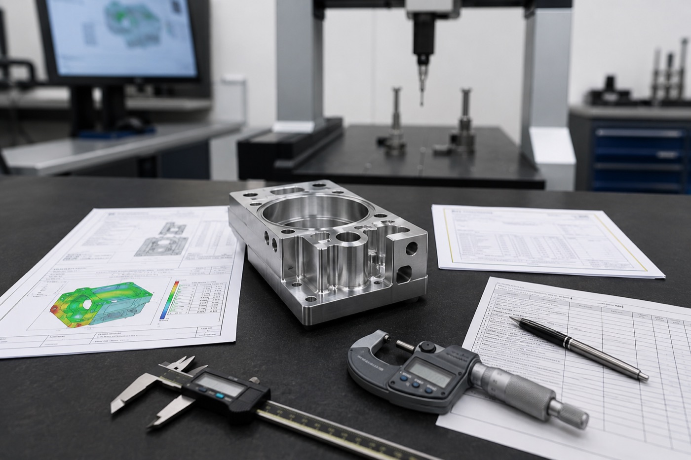 CMM-style inspection setup for CNC machined part measurement